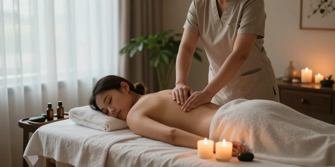 마사지 테라피가 진행 중인 편안한 스파 룸의 모습