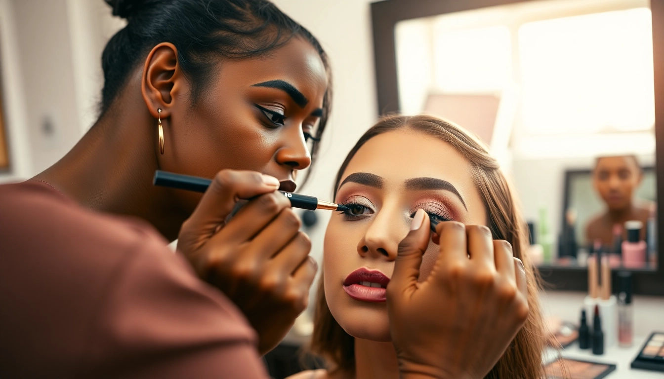 Apply brow pen for perfect brows in a bright studio setting with makeup artist.