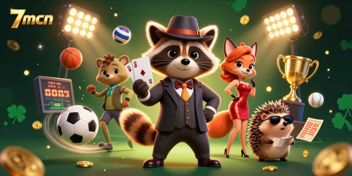 Experience exciting sports betting with 7mcn as cartoon characters engage dynamically among vibrant elements.