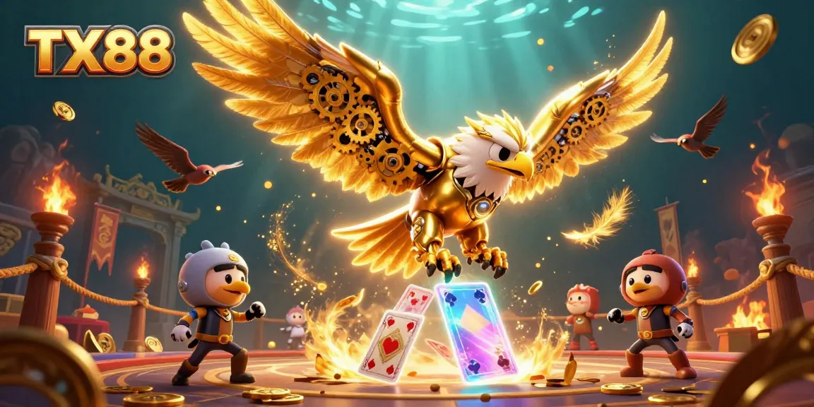 Experience thrilling action with TX88 as a golden eagle dives through holographic cards.
