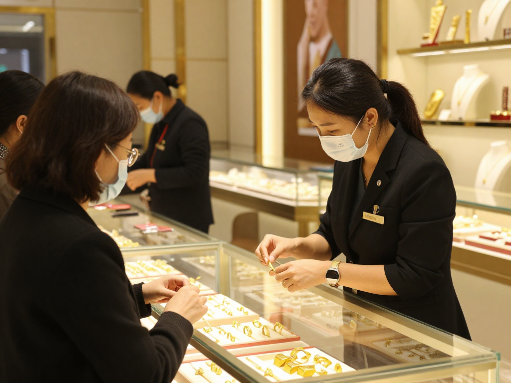 Gold jewelry store showcasing mantra88 gold products and customer service.