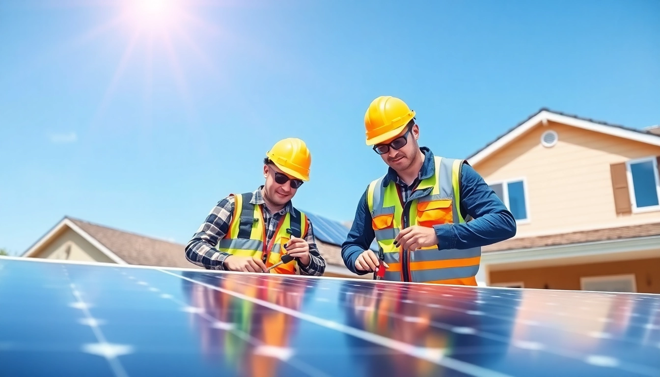 Skilled technicians from a solar repair company New Jersey examining solar panels to ensure peak performance.