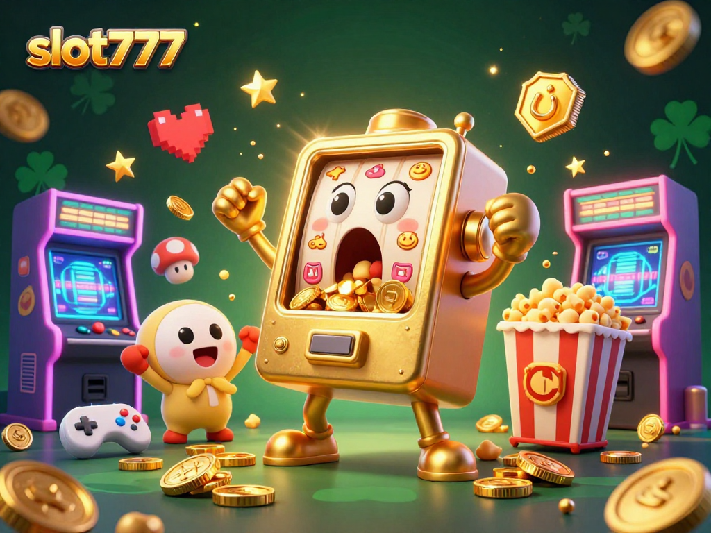 Play exciting slot777 games with golden jackpots and cheerful slot machines in a vibrant casino setting