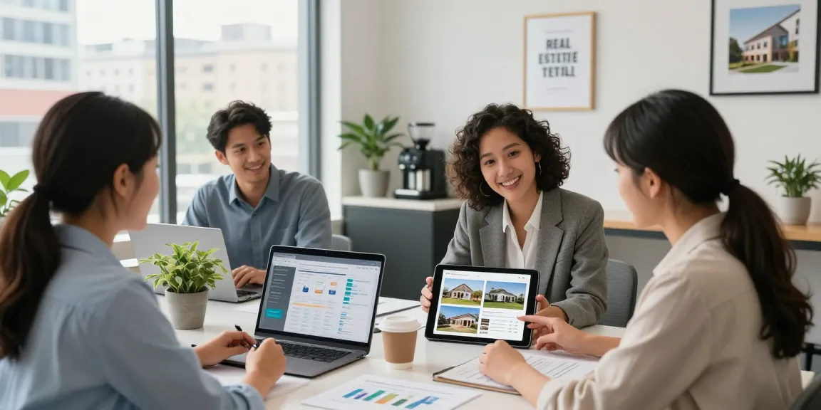 Woning Unie real estate professionals collaborating in a vibrant office.