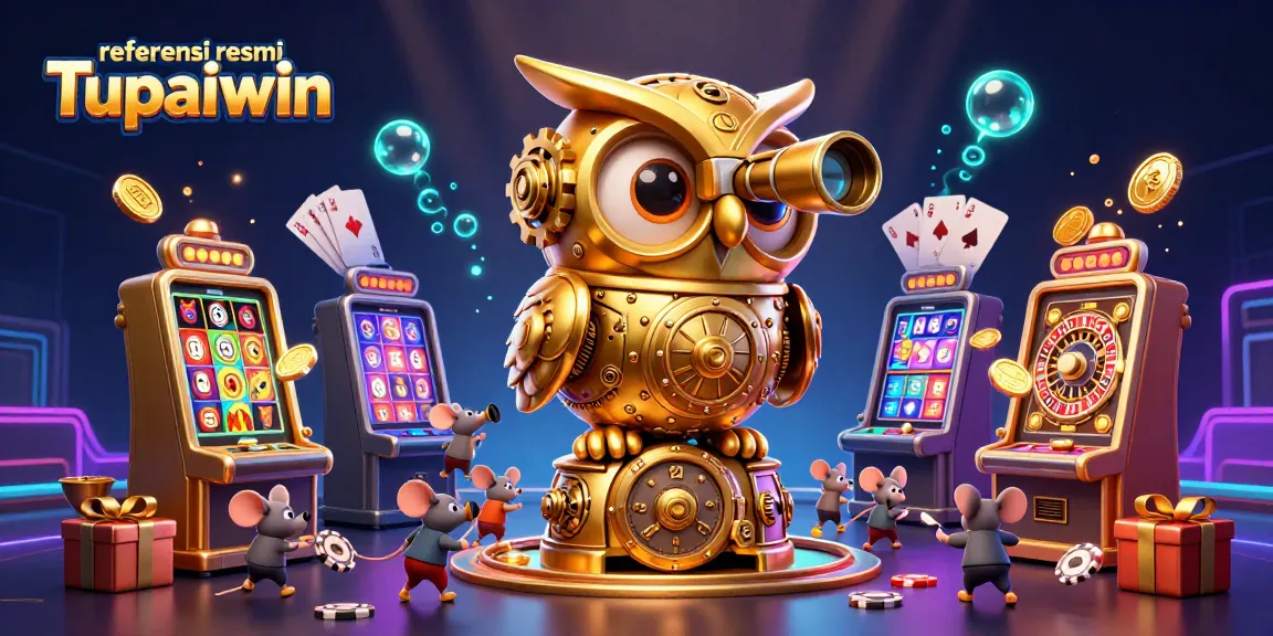 Referensi resmi Tupaiwin menunjukkan burung hantu emas berputar di kasino, dengan simbol slot yang menarik.