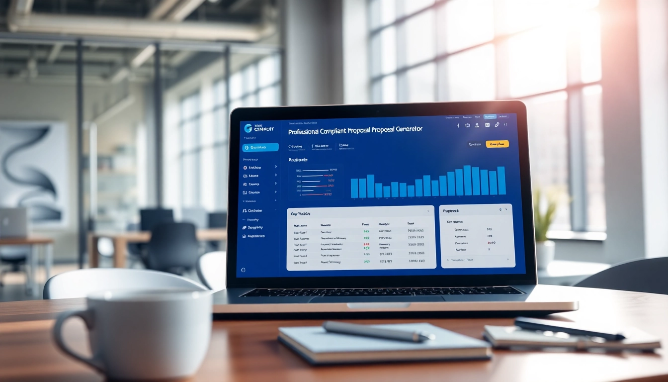 Enhance proposal development with a compliant proposal generator displayed on a modern workstation.
