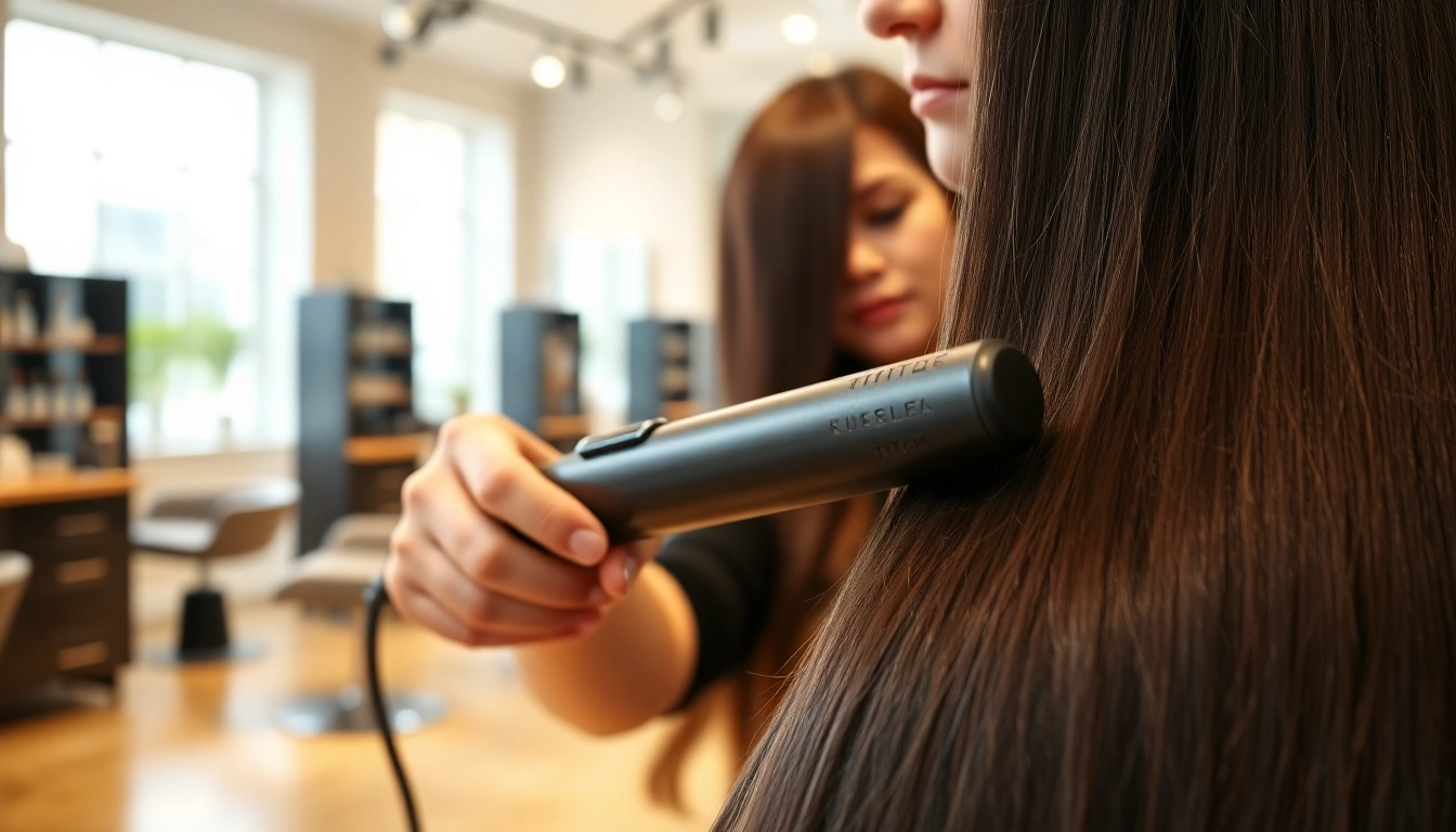 Watch hair straightening techniques showcased by a professional hairstylist in a modern salon.
