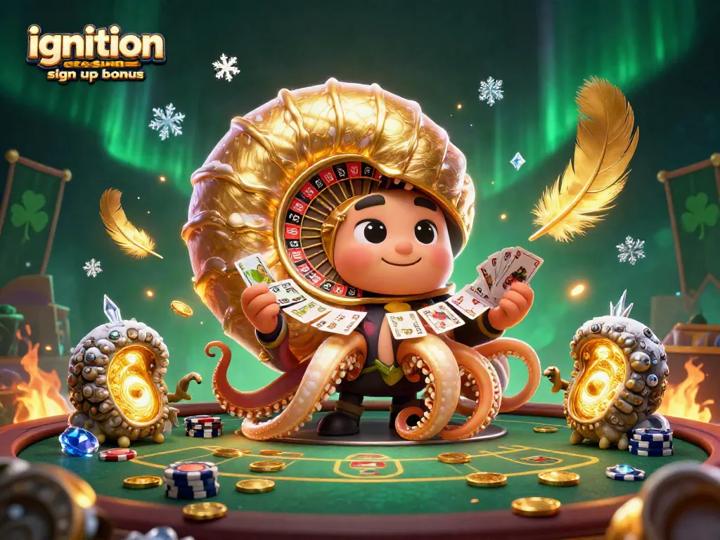 Engage with the ignition casino sign up bonus in a vibrant scene featuring an ancient nautilus and glowing ammonites.