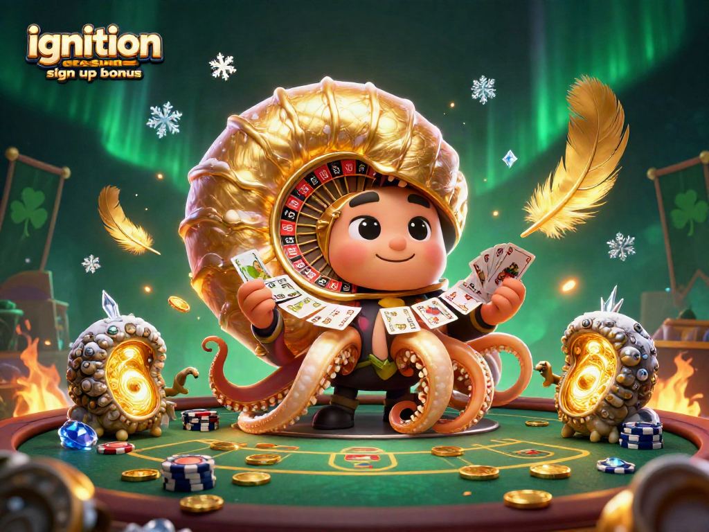 Engage with the ignition casino sign up bonus in a vibrant scene featuring an ancient nautilus and glowing ammonites.