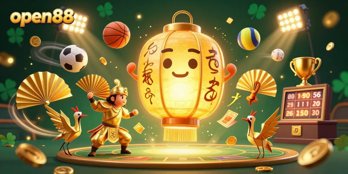Engage in exciting games at open88, featuring dynamic sports elements and vibrant casino graphics.