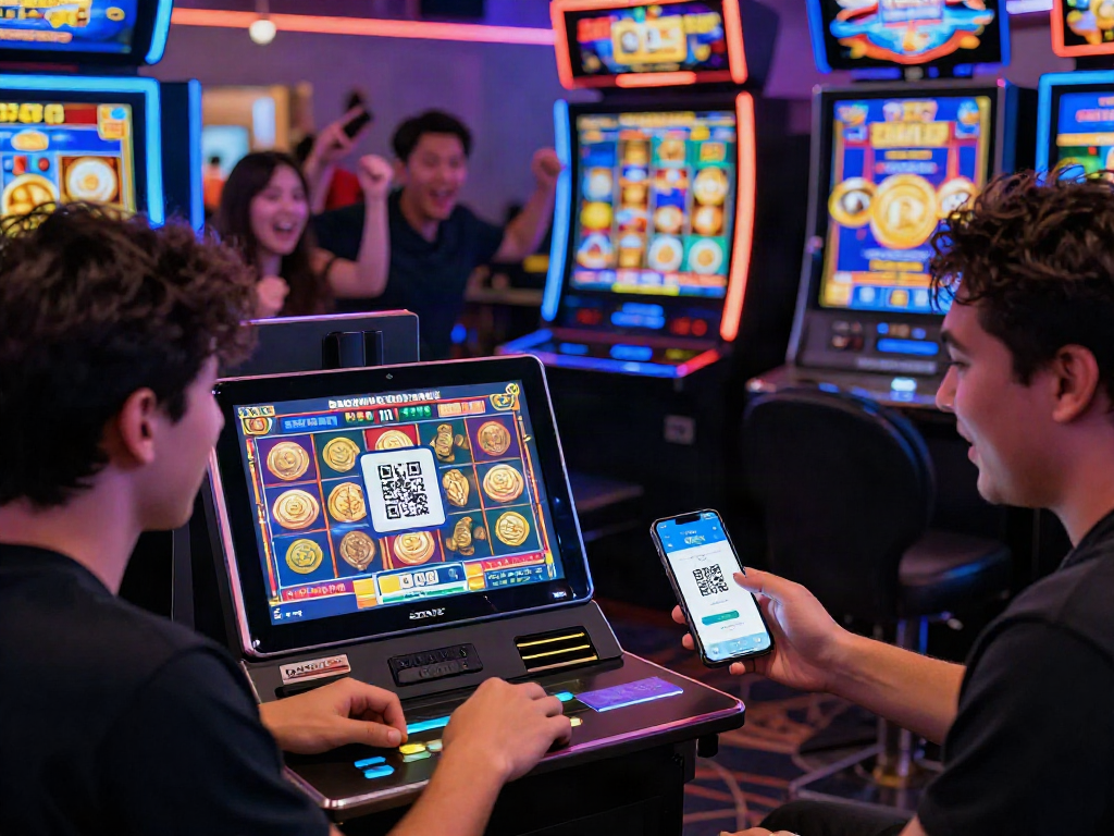 Exciting slot game scene showcasing slot qris payment methods in a vibrant online gambling environment.