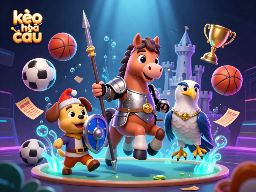 Engage in thrilling kèo nhà cái sports betting with dynamic characters and vibrant elements in this rich illustration.