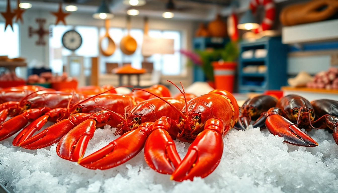 Showcasing high-quality lobsters from a live Norwegian lobster supplier in a fresh seafood setting.