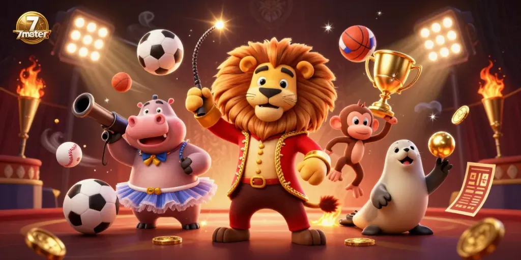 Join the excitement of 7meter sports betting with vibrant scenes of animated champions and dynamic gameplay.