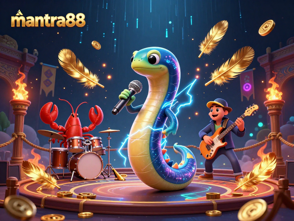 Experience high-energy gaming with mantra88, featuring an electric eel DJ and lively underwater casino scene.
