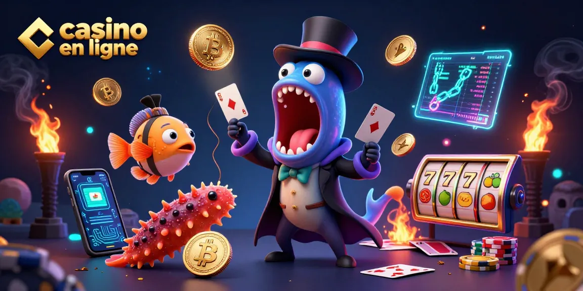 Joue à casino en ligne avec un poisson-lanterne et un murène magicien pendant des tours de magie.