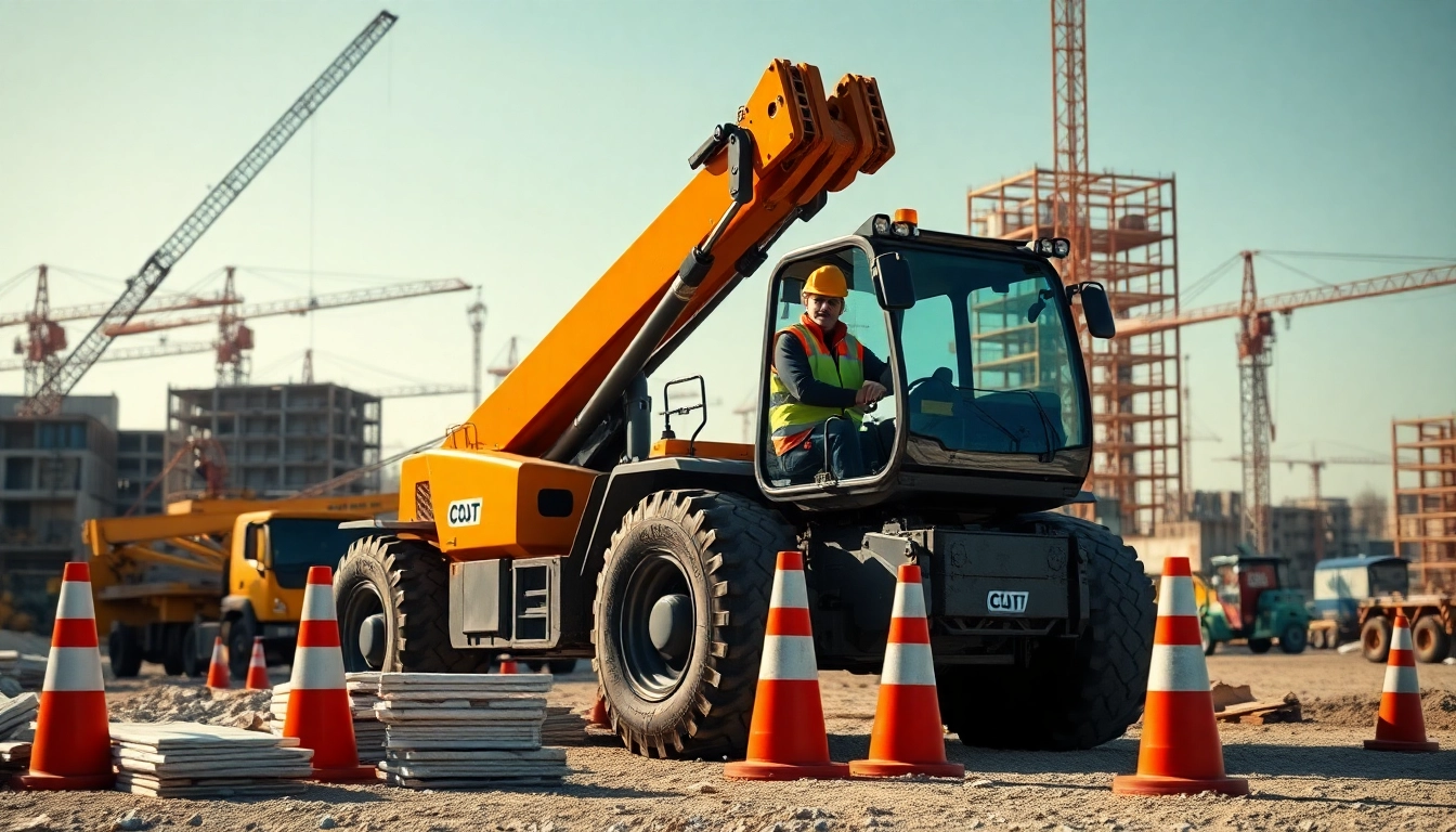 Telehandler operating on a construction site, showcasing power and efficiency in action.