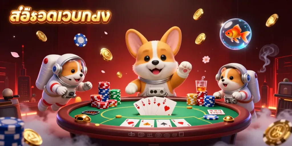 Experience thrilling สล็อตเว็บตรง action with a playful 3D scene of a space casino adventure featuring lively characters.
