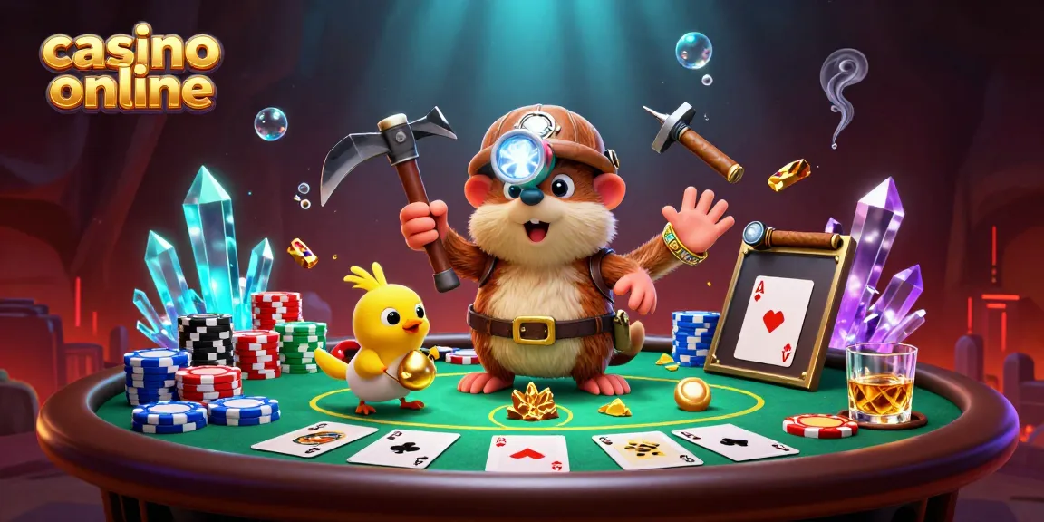 Juega en un casino online con un mole cazador de tesoros en un mundo lleno de cartas y fichas.