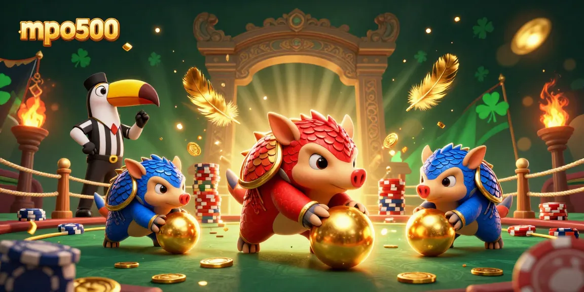 Spin the mpo500 slots with vibrant pangolins and golden confetti in an exhilarating chase.
