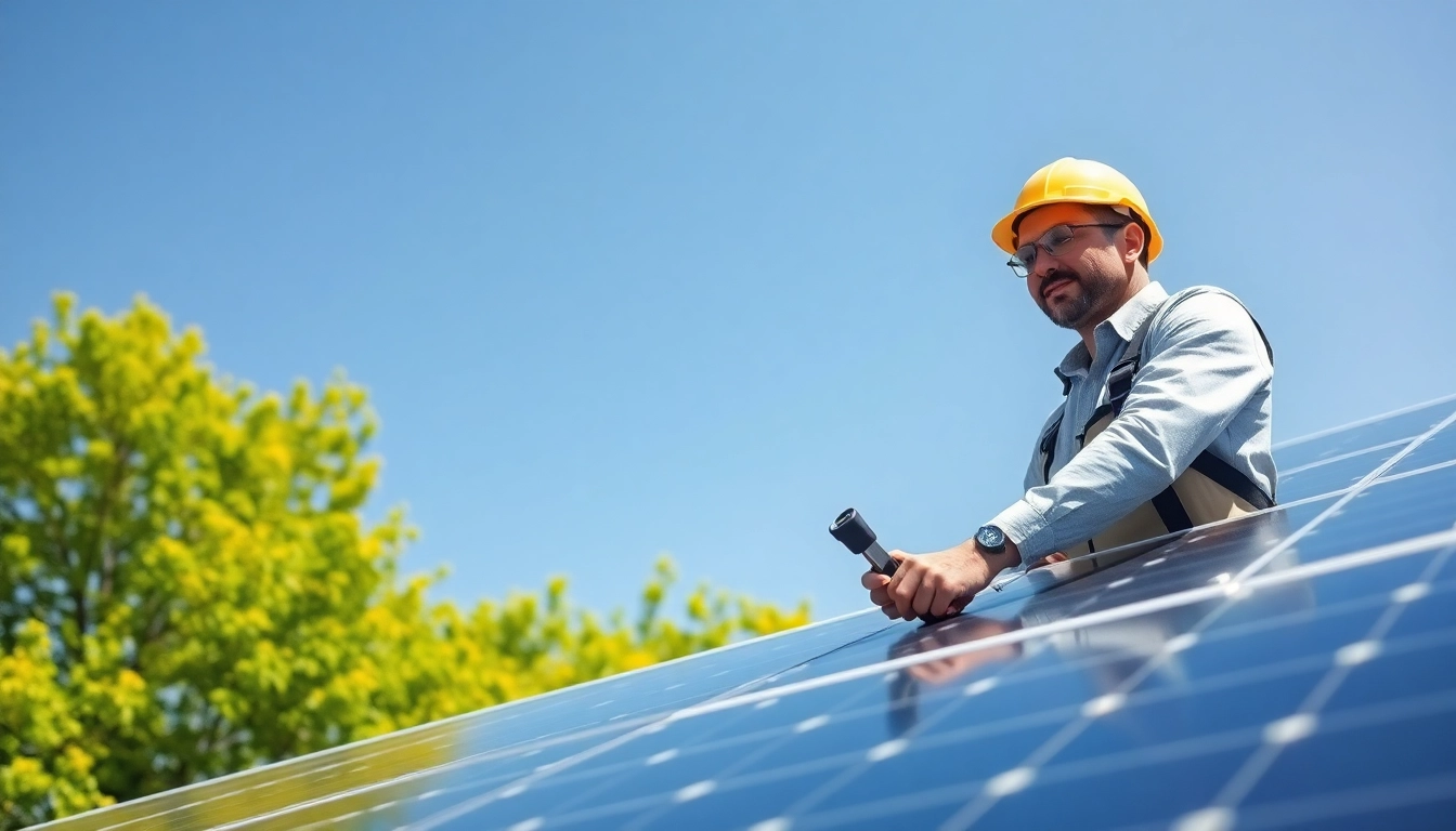 Engaging in solar maintenance Jersey City NJ with a technician inspecting solar panels under bright natural light.