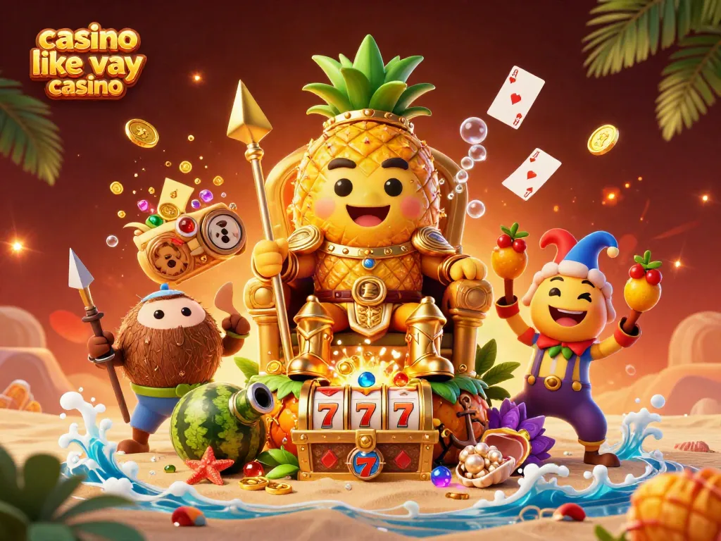 Play slots like Yay Casino with the golden pineapple king and vibrant game elements.