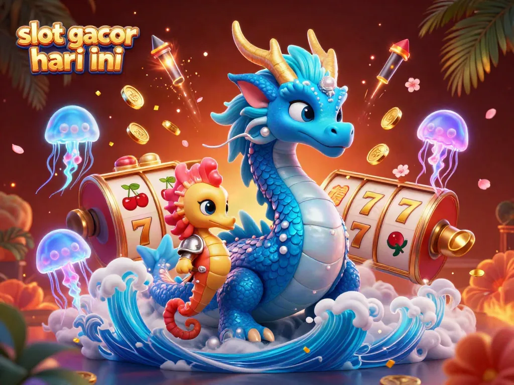 Experience the thrill of "slot gacor hari ini" with vibrant dragons and jackpot symbols in this stunning 3D illustration.