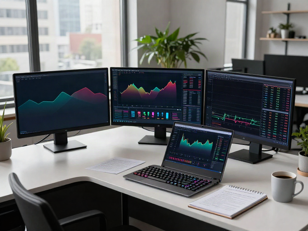 Real-time forex API analysis with major currency pairs displayed on multiple monitors in a professional cryptocurrency trading workspace.
