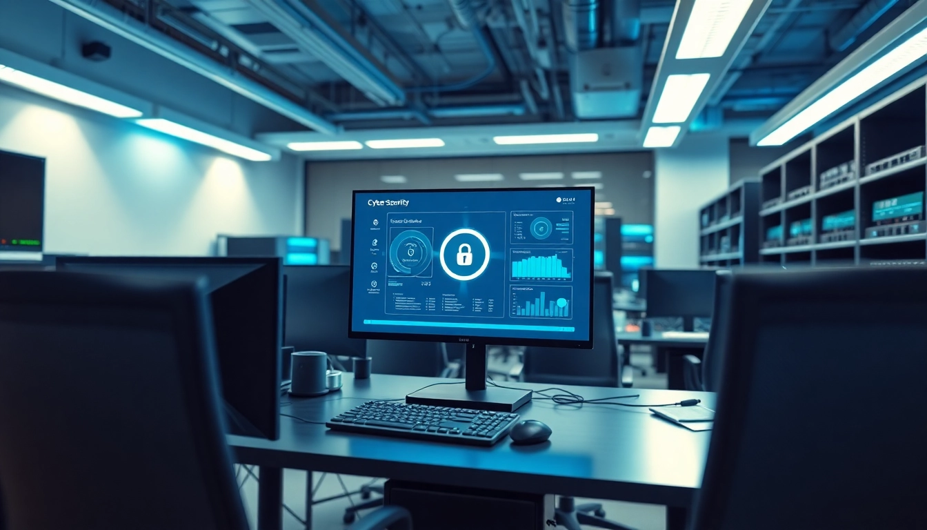 Engaging setup for cyber essentials managed service showcasing a modern cybersecurity workstation.
