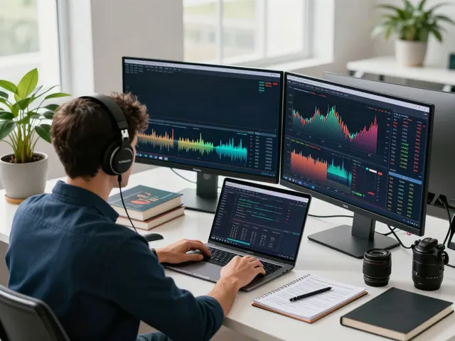 Focused trader using TradingView software in a modern office environment.