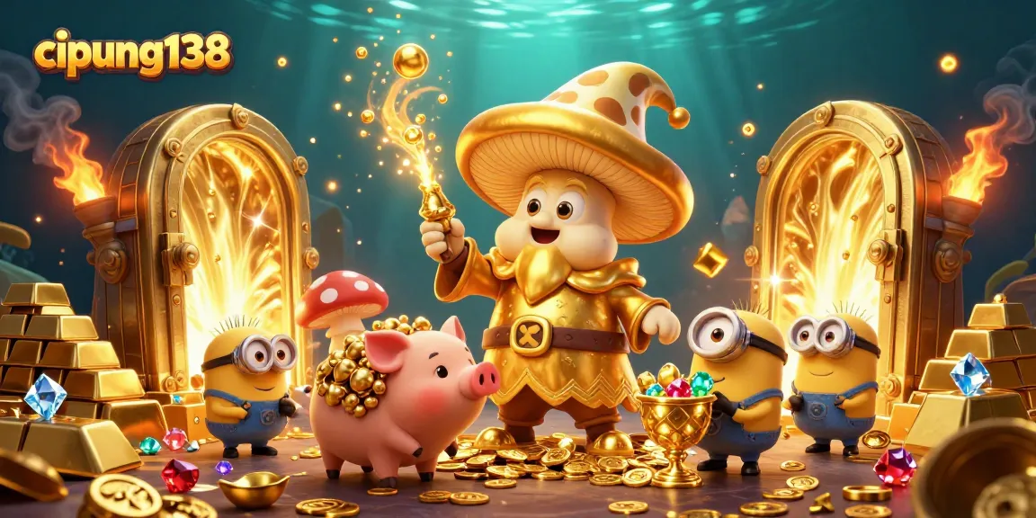 Experience the magic of cipung138 with a golden wizard and treasure-filled scene.