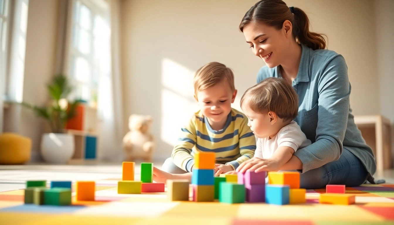 Therapist demonstrating early intervention ABA techniques with a child in a bright, engaging environment.